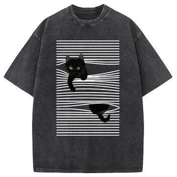 Personality fashion Cat Scratching Curtain Washed T-Shirt