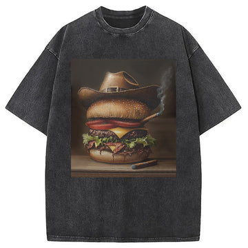 Personality fashion Funny Hamburger Meme Washed T-Shirt