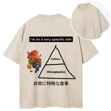Personality fashion A Very Specific Diet Cat Meme Back Washed T-Shirt