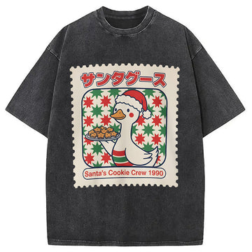Personality fashion Kawaii Christmas Goose Washed T-Shirt