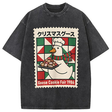 Personality fashion Funny Goose Christmas Washed T-Shirt