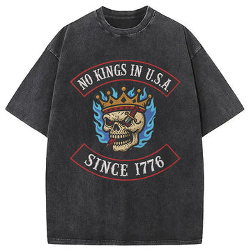 Personality fashion No Kings Resistance Skull Washed T-Shirt