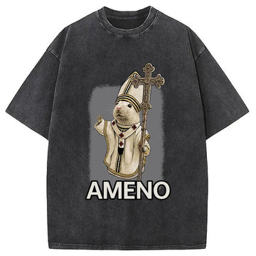 Personality fashion Papal Hamster Washed T-Shirt