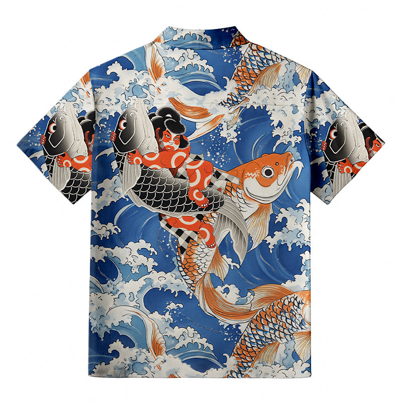 Sumo Wrestler Holding A Koi Aloha Hawaiian Shirt
