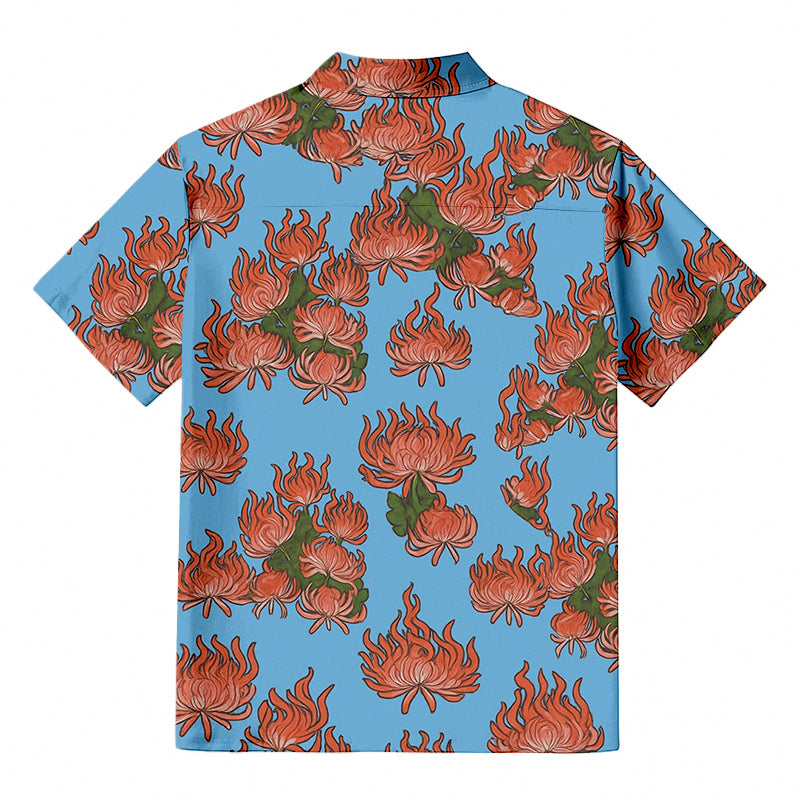 Japanese Red Chrysanthemum Hawaiian Shirt