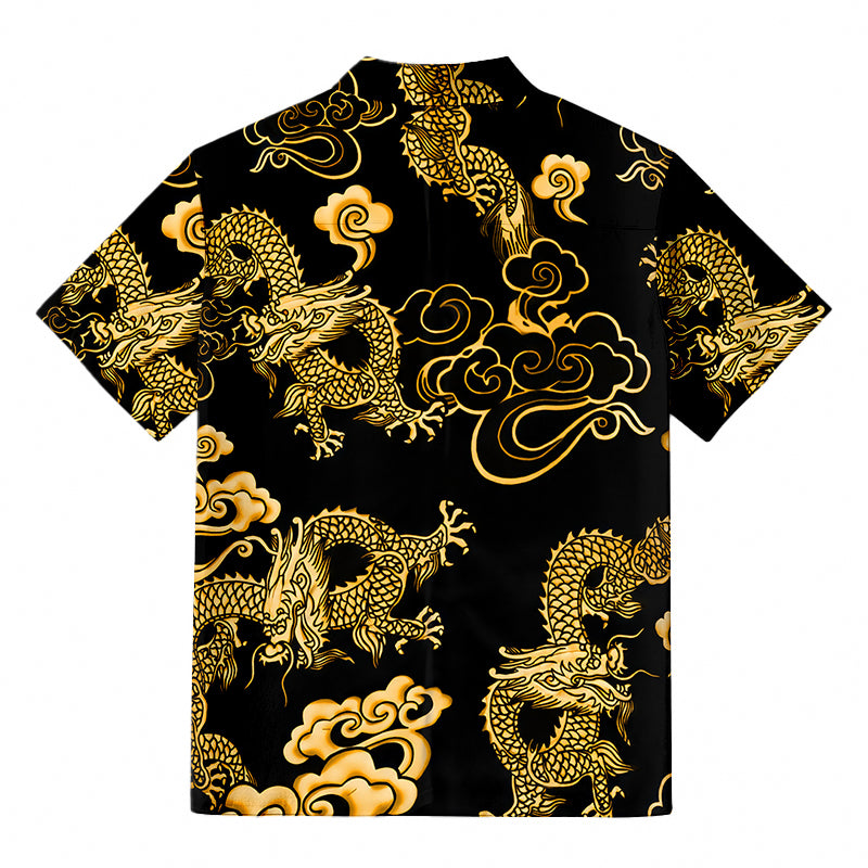 Black Gold Oriental Dragon Hawaiian Shirt