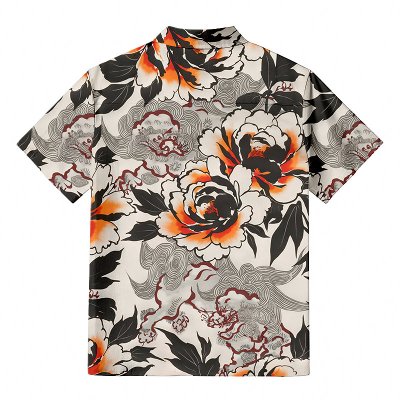Guardian Beast And Royal Peony Hawaiian Shirt
