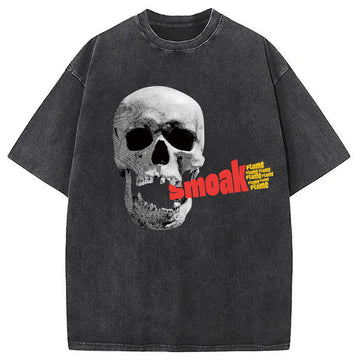 Personality fashion Smoke Flame Hiphop Washed T-Shirt