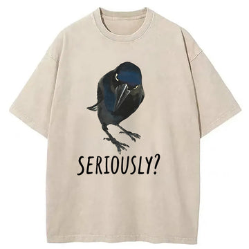 Personality fashion Raven's Question Washed T-Shirt