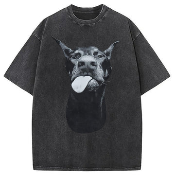 Personality fashion Dobermann Washed T-Shirt