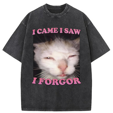 Personality fashion I Forgor Funny Cat Meme Washed T-Shirt