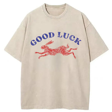 Personality fashion Lucky Rabbit Washed T-Shirt