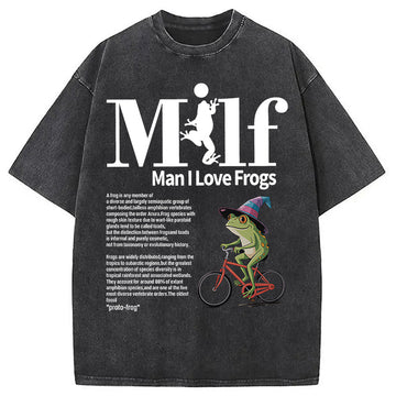 Personality fashion Funny Meme Frog Washed T-Shirt