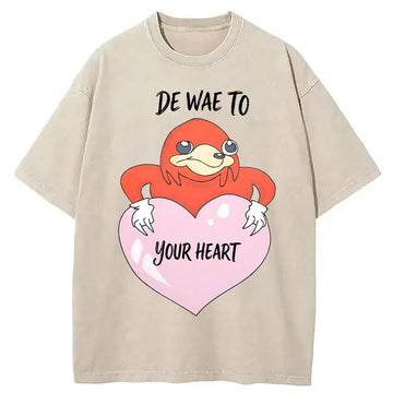 Personality fashion De Wae Meme Heart Love Washed T-Shirt