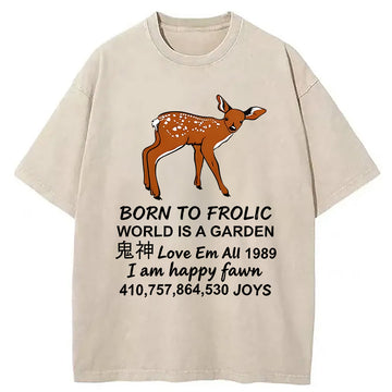 Personality fashion Born To Frolic Meme Washed T-Shirt