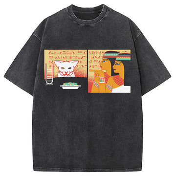 Personality fashion Egyptian Cat Washed T-Shirt