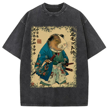 Personality fashion Peacekeeper Guinea Samurai Washed T-Shirt