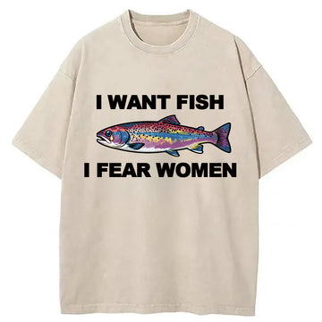 Personality fashion I Want Fish Washed T-Shirt