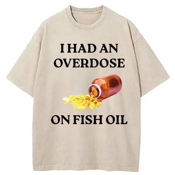 Personality fashion Fish Oil Meme Washed T-Shirt