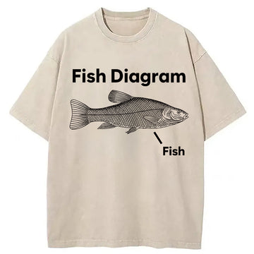 Personality fashion Fish Diagram Washed T-Shirt