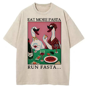 Personality fashion Eat More Pizza Washed T-Shirt