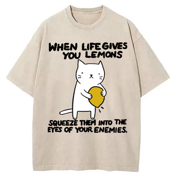 Personality fashion Attack The Enemy With Lemon Juice Washed T-Shirt