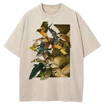 Personality fashion Flock Of Flying Birds Washed T-Shirt