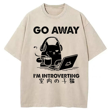 Personality fashion Introverted Kitten Washed T-Shirt