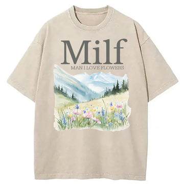 Personality fashion Man I Love Flowers Washed T-Shirt