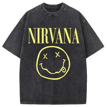 Personality fashion Yellow Smile Washed T-Shirt