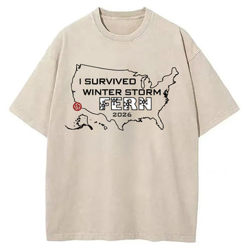 Personality fashion I Survived Winter Storm Fern 2026 Washed T-Shirt