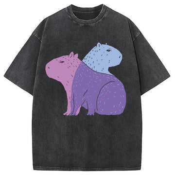 Personality fashion Double Capybaras Washed T-Shirt