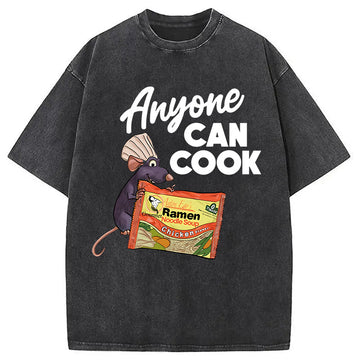 Personality fashion Anyone Can Cook Rat Meme Washed T-Shirt