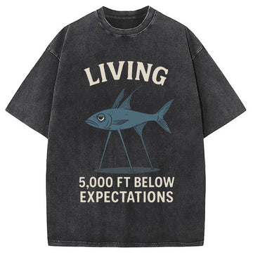Personality fashion Tripod Fish Funny Meme Washed T-Shirt