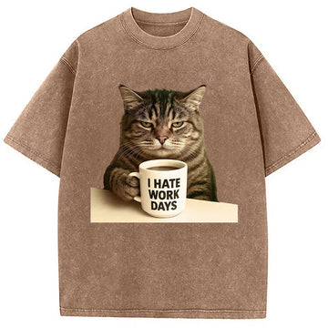Personality fashion Grumpy Cat Coffee Washed T-Shirt