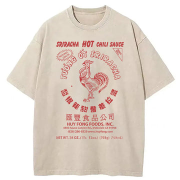 Personality fashion Sriracha Hot Chili Sauce Washed T-Shirt