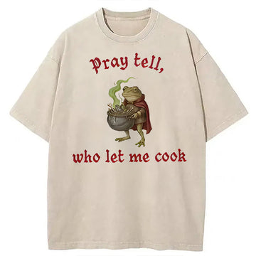 Personality fashion Pray Tell Funny Frog Meme Washed T-Shirt