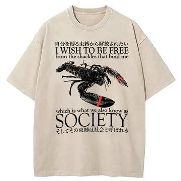Personality fashion I Wish To Be Free Lobster Washed T-Shirt