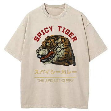 Personality fashion Japanese Spicy Tiger Washed T-Shirt