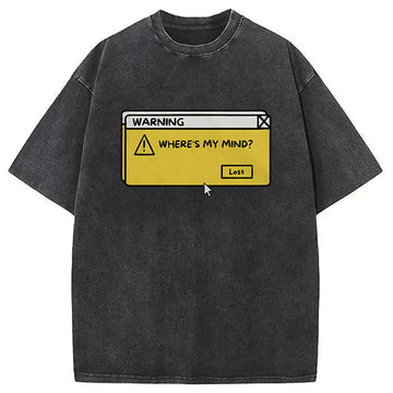 Personality fashion Vintage Warning Computer Tab Washed T-Shirt