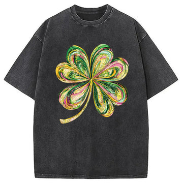 Personality fashion Retro Shamrock Washed T-Shirt