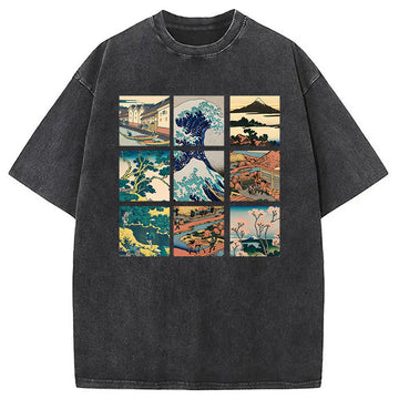 Personality fashion Thirty Six Views Of Mount Fuji Washed T-Shirt