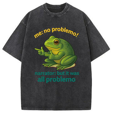 Personality fashion No Problemo Frog Washed T-Shirt