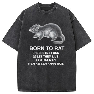 Personality fashion Born To Rat Meme Washed T-Shirt