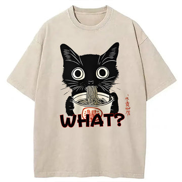 Personality fashion Kawaii Noodle Cat Washed T-Shirt