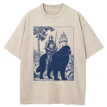 Personality fashion Knight Newfoundland Rider Vintage Washed T-Shirt