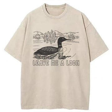Personality fashion Loon Bird Pun Washed T-Shirt