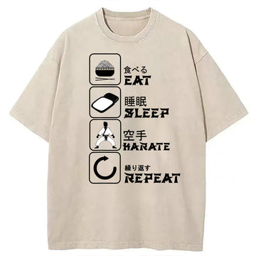 Personality fashion Eat Sleep Karate Repeat Meme Washed T-Shirt