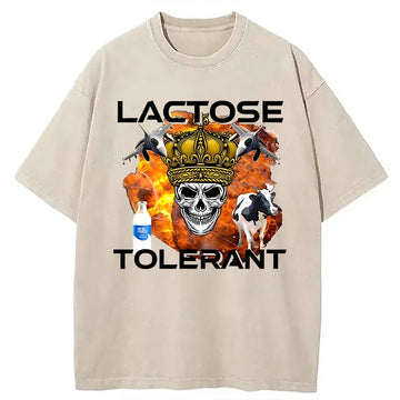 Personality fashion Lactose Tolerant Milk Funny Meme Washed T-Shirt