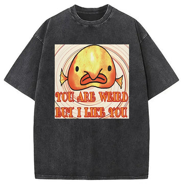 Personality fashion Odly Adorable Fish Meme Washed T-Shirt